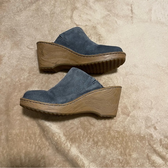 Born | Distressed Blue Suede “Natalie” Leather Platform Clogs Mules Comfort |  9 - Picture 4 of 7